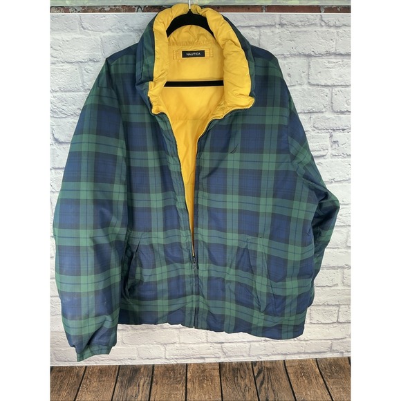Nautica Other - Nautica Mens Vtg Reversible Puffer Down Fill Winter Coat Jacket Plaid Tartan XL